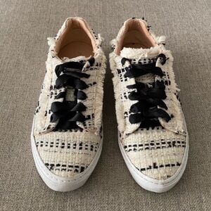 ZARA Woven Tweed Fringe Tennis Shoes Cream and Black Women’s Sneakers✨
